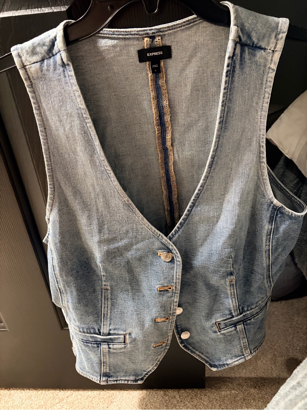 Express Light Wash Denim Vest - Women's Blue Jean Vest size L